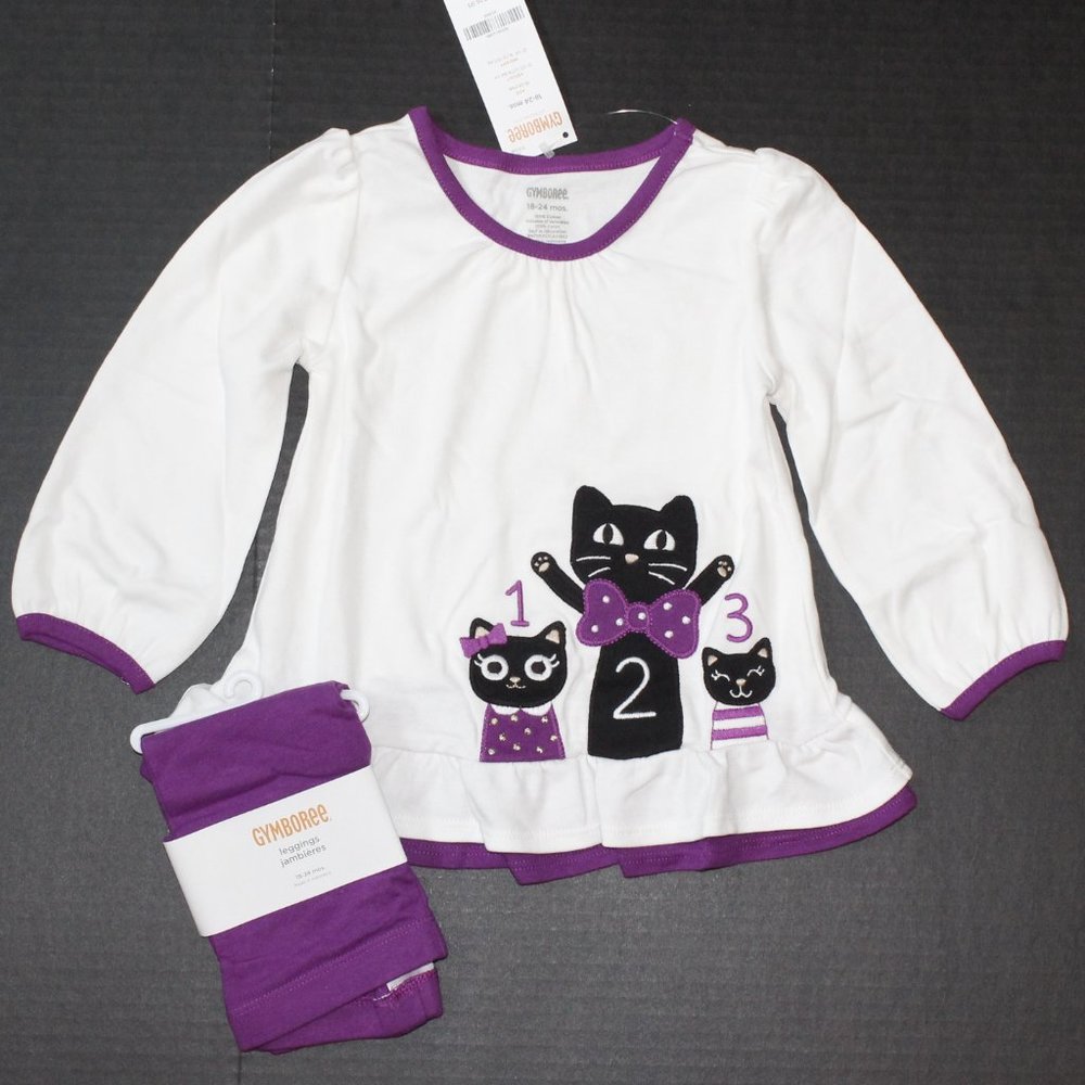 NWT Gymboree 18-24M top leggings set Purrfectly Fabulous black cat